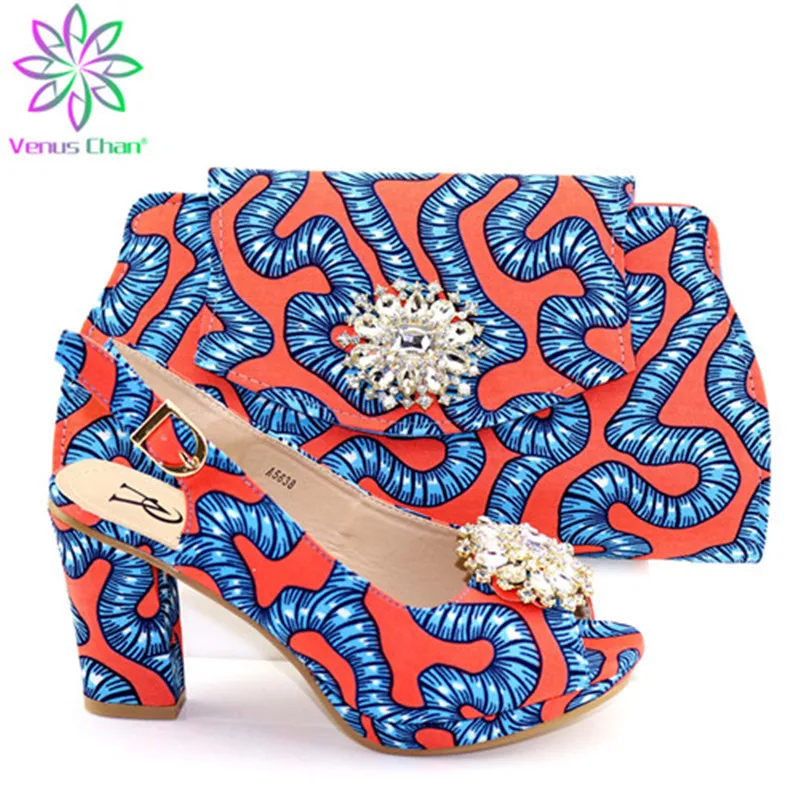 

Latest Orange Color Women Italian African Party Pumps Shoe and Bag Set Decorated with Rhinestone Shoe and Bag Italian Design Set