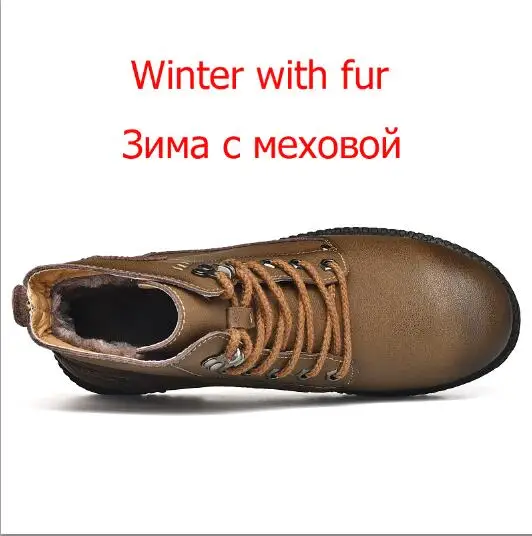 brown Plush lining Высокое качество; коровья кожа; сезон осень-зима; теплые ботинки в байкерском стиле на меху; Мужская обувь для верховой езды; мужские зимние ботинки с высоким берцем - Цвет: brown Plush lining
