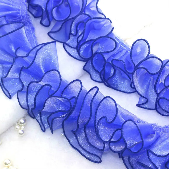 royalblue 3 ярда/лот ручная работа плиссированная юбка с оборками кружевной материал для Свадьбы Одежда DIY головной убор Снежная пряжа оборки кружева - Цвет: royalblue