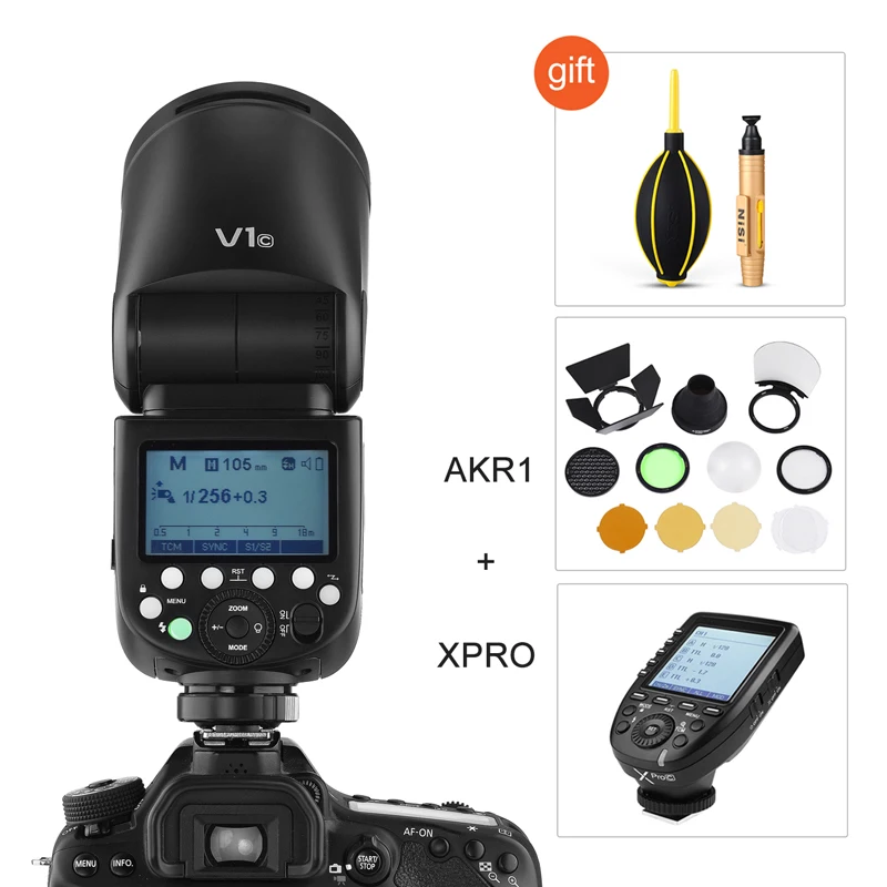 V1c and AKR1 XPRO Godox V1 V1C вспышка Speedlight ttl литий-ионная круглая головка для камеры Canon EOS камера s с AKR1 X1T XPRO - Цвет: V1c and AKR1 XPRO