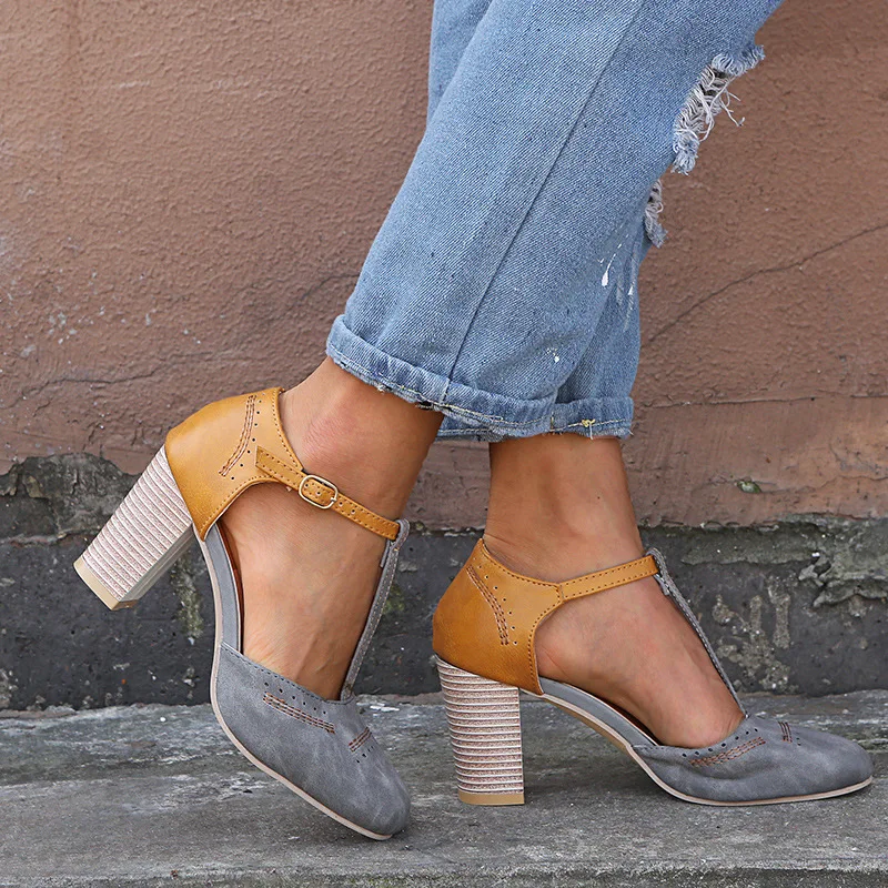 2019 New Summer Women Fashion High-heeled Sandals Rome Buckle Casual Chunky Heels b130 | Обувь