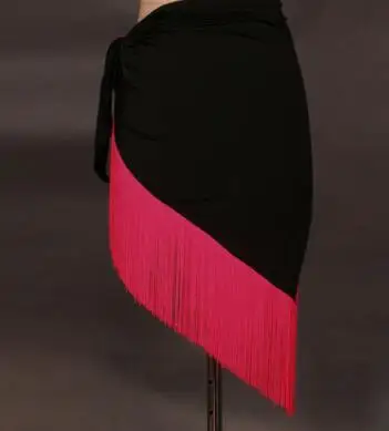 Black and rose red Латинская юбка для танцев для Для женщин 7 цветов Профессиональный Сумба кисточкой Танцы юбка взрослый дешевый Румба латиноамериканские танцы платье - Цвет: Black and rose red