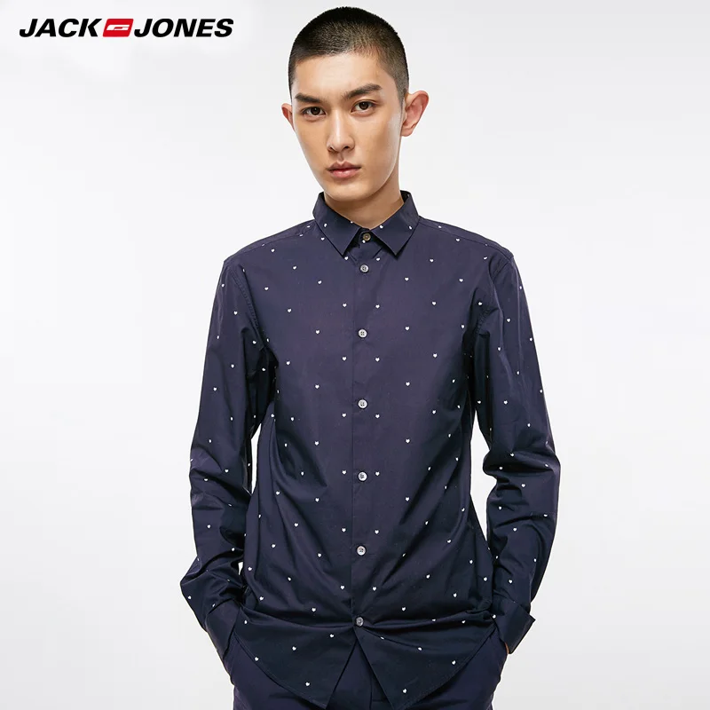 Мужская рубашка с длинным рукавом Jack Jones приталенная из 100% хлопка отложным