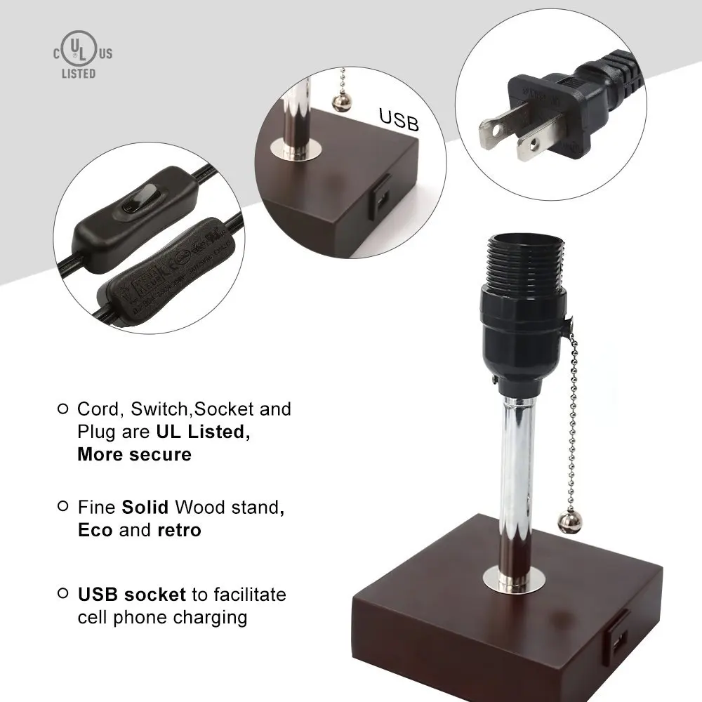 Светодиодный настольный светильник USB, настольная лампа для чтения, ночник для спальни с уникальным абажуром и коричневым основанием