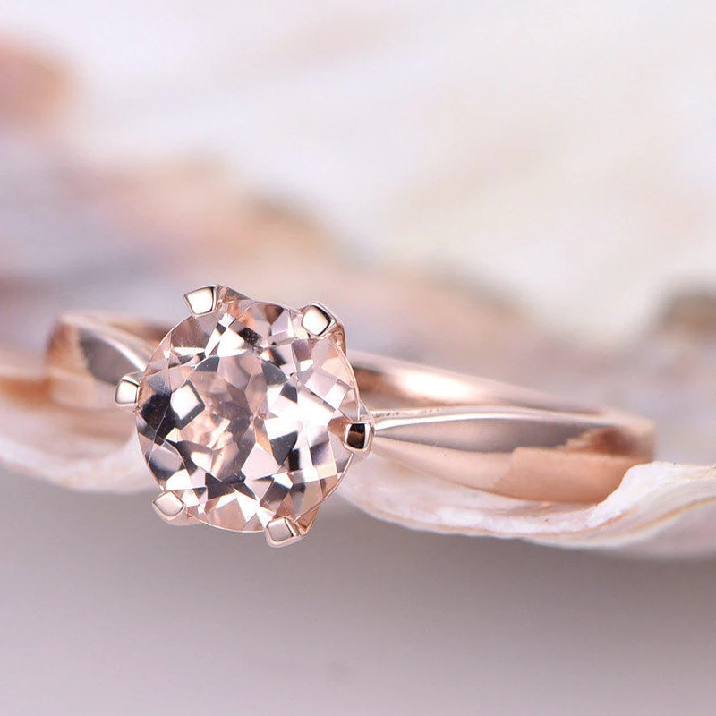 7.0m Round Shape Natural Morganite Engagement Ring 14K Rose Gold 6 Prong Setting For Women Fast Shipping Free Gift Box | Украшения и