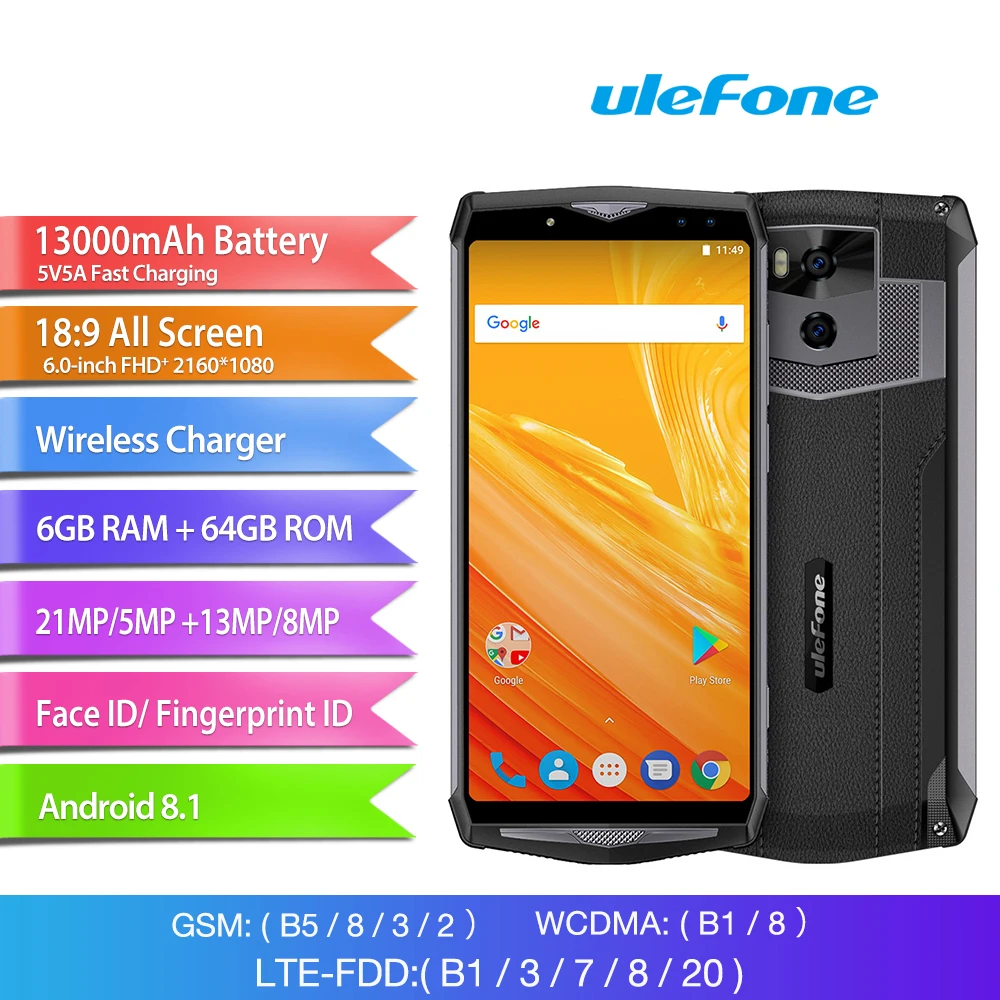 Ulefone power 5 мобильный телефон MTK6763 Восьмиядерный 6 ГБ + 64 Android 8 1 смартфон 21 МП
