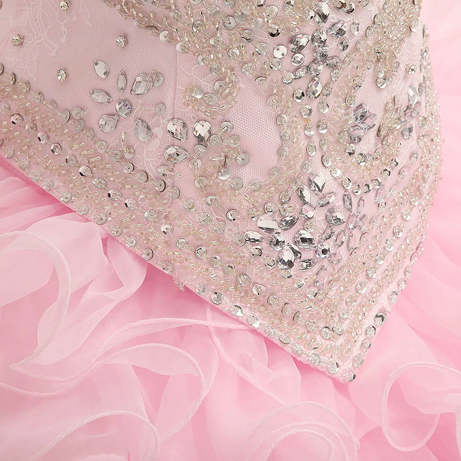 Романтический Розовый Кружевной Милая Съемные Юбки Quinceanera Платья Раффлед