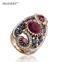 madrry vintage hollow flowers rings resin crystal red color finger rings women men wedding anniversary decoration anillos mujer