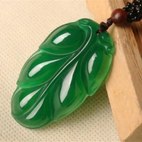 natural chalcedony pendant necklace carved water drop shape leaves agate pendant gift for womens crystal jewelry free rope