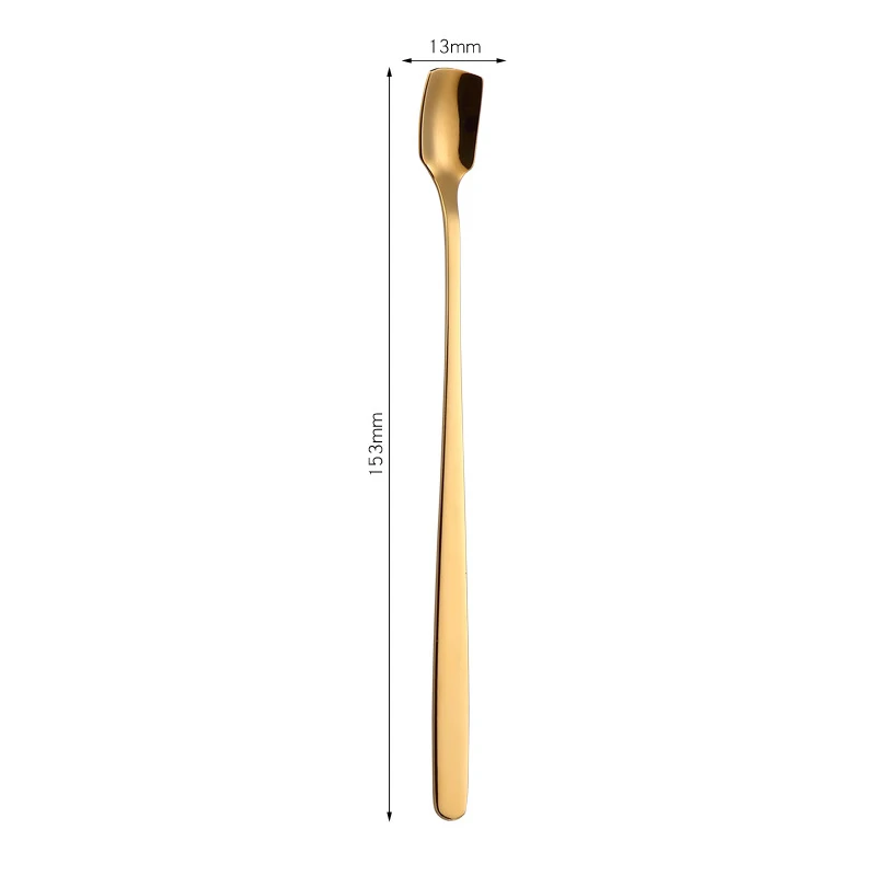 Golden Кофейная ложка, ледяные ложки, Коктейльные перемешивающие ложки для десерта, с длинной ручкой, модные кухонные принадлежности из нержавеющей стали, квадратная головка - Цвет: Golden