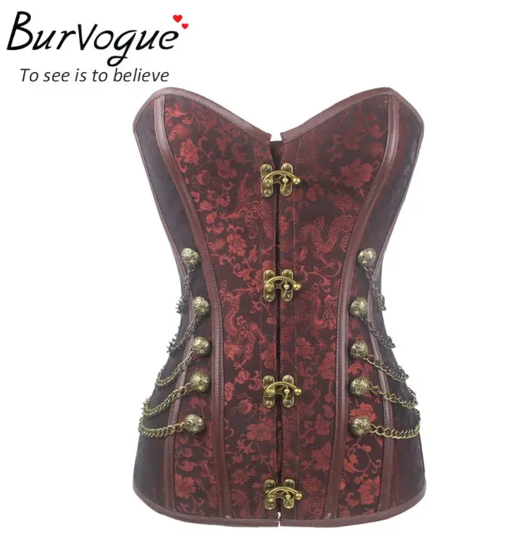 Burvogue стимпанк корсет контроль талии сексуальные корсеты и бюстье стальная кость Топ корсет готический бюстье корсеты размера плюс - Цвет: Deep brown