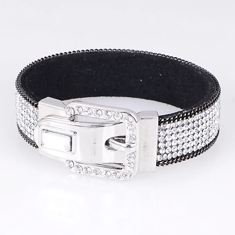 Black with clear Miasol бутик Кристалл Магнитный кожаный браслет с полным горным хрусталем Bling Магнитная плёнка Chram браслеты роскошный браслет - Окраска металла: Black with clear