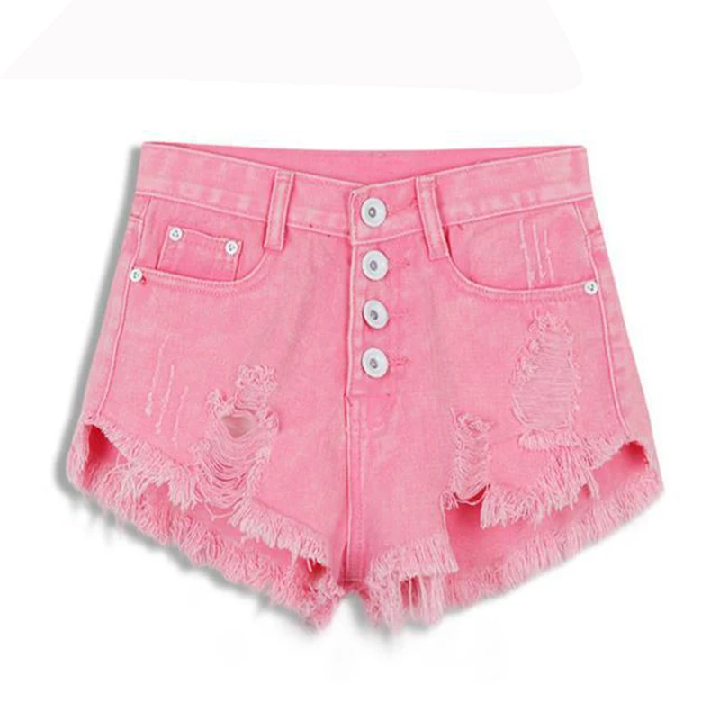 GOPLUS 2019 Summer Women Candy Color Hole Denim Shorts High Waist Solid Casual Jeans Vintage Cotton Short Pants Plus Size | Женская