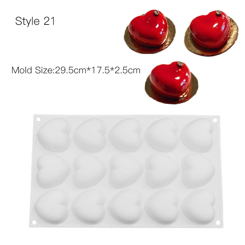 Style 21 Diniwell для украшения торта прессформы 3D силиконовые формы для выпечки инструменты Сердце Круглый пирожными шоколадом и брауни мусс сделать десерт Пан - Цвет: Style 21