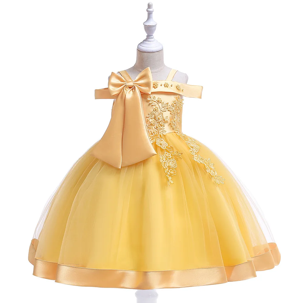 One Shoulder Big Bow Kids Dress for Girls Formal Wedding Flower Party Pageant Princess 3-10Yrs Baby Girl Clothes | Детская одежда и