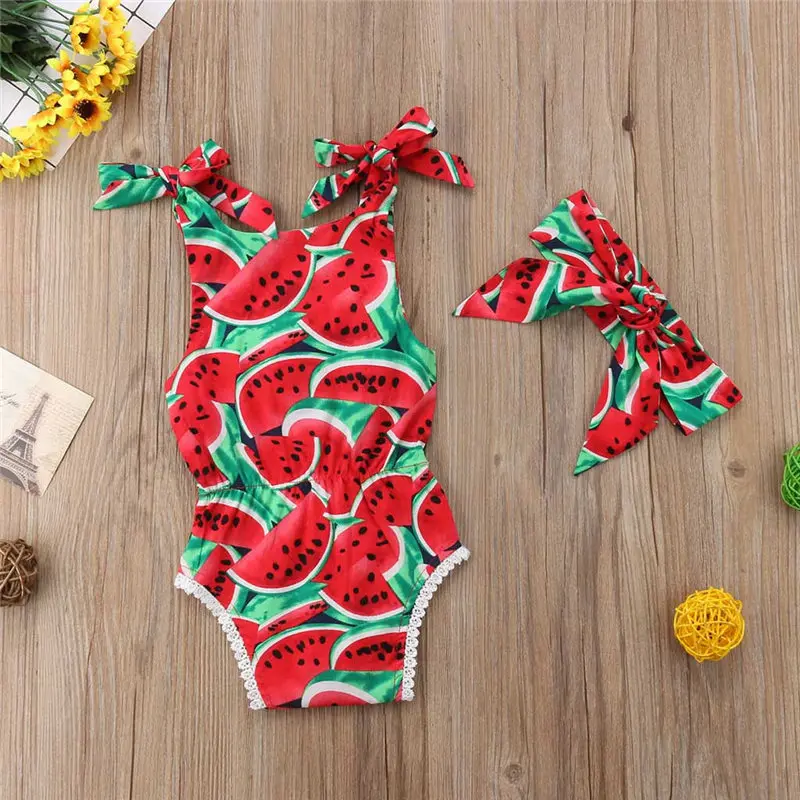 Комплект из 2 предметов боди без рукавов для маленьких девочек с принтом арбуза