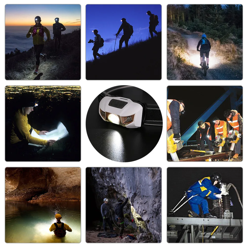 Мини головной светильник AAA на батарейках красный вспышка белый налобный фонарь