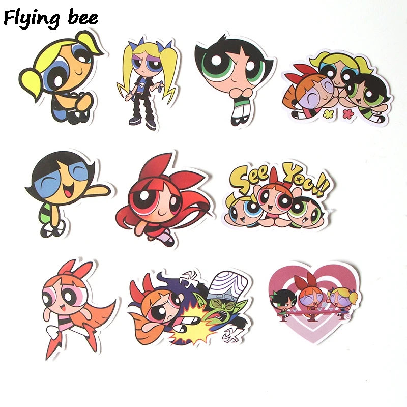 Flyingbee 36 шт. Powerpuff граффити наклейки для девочек для детей DIY багаж ноутбук скейтборд автомобиль водонепроницаемый стикер X0291