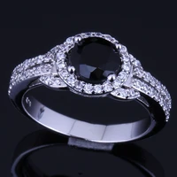 amazing round black cubic zirconia white cz silver plated ring v0100