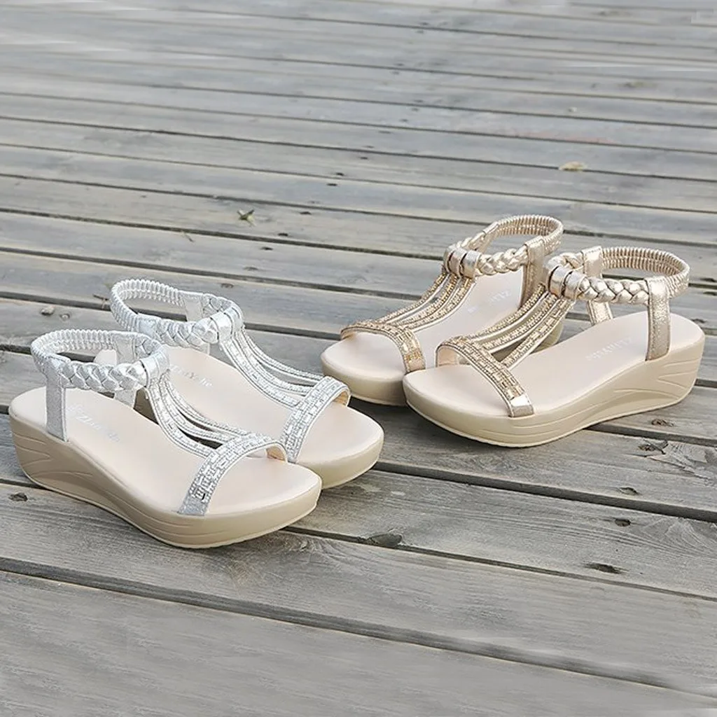 SAGACE обувь Для женщин Стразы сандалии на танкетке платформе в римском стиле