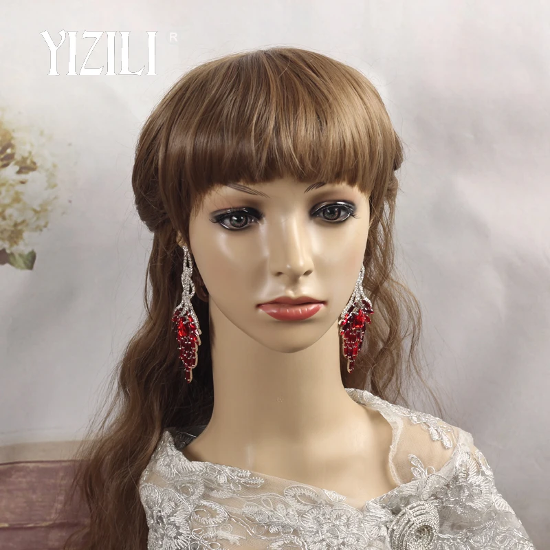 YIZILI Роскошные Длинные массивные висячие серьги зеленые прозрачные стразы серьги для женщин 4 вида цветов выбор Висячие свадебные серьги se075