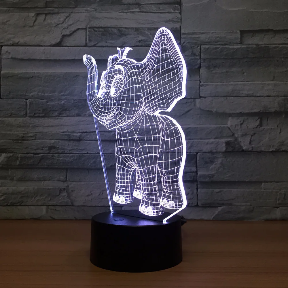 Акриловые красочные 3d ночники в виде маленького слона с Usb разъемом креативные