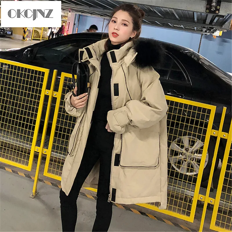 Зимняя новая длинная куртка с капюшоном и большим меховым воротником в стиле