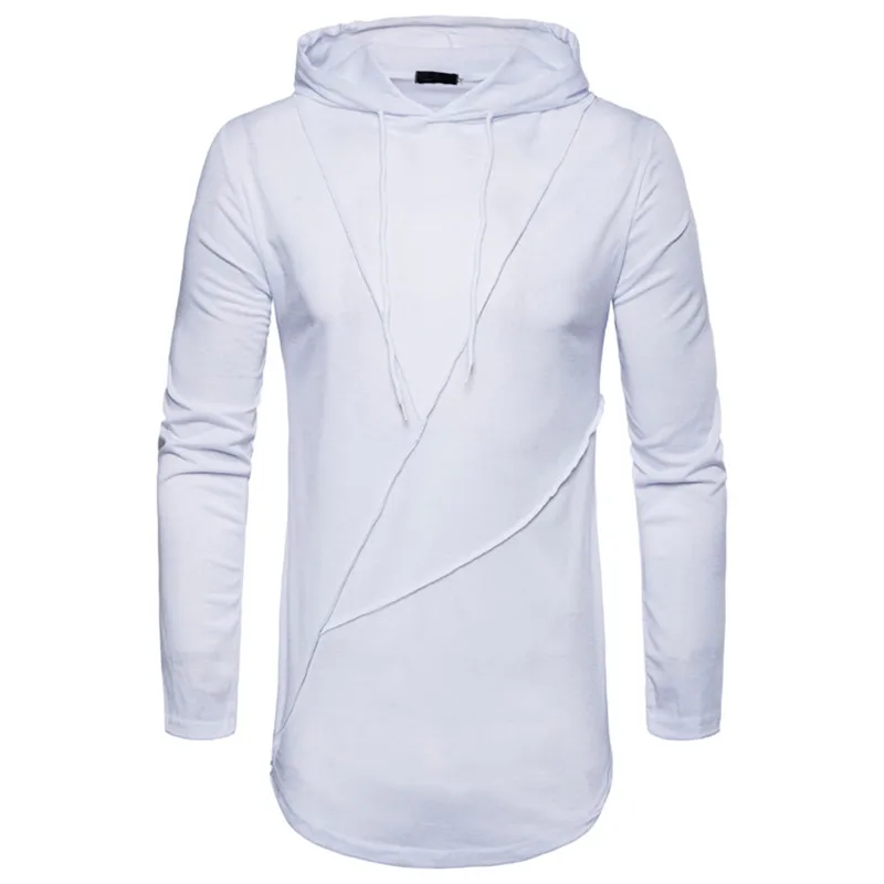 

2018 Men Hooded Summer Long sleeve T shirt Extended Casual Curved hem for Mens Streetwear Drawstring Hip Hop Cotton T shirts