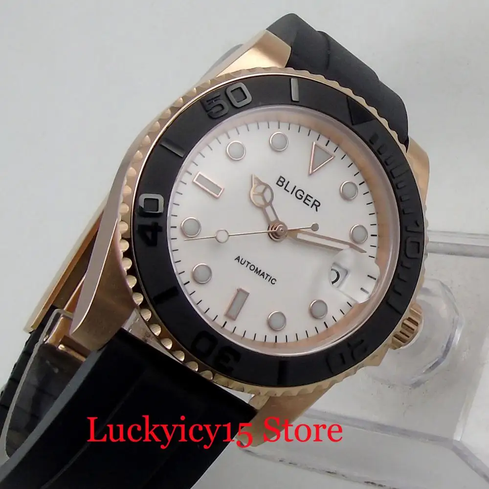 Популярные белые мужские часы автоматический механизм золотые корпус