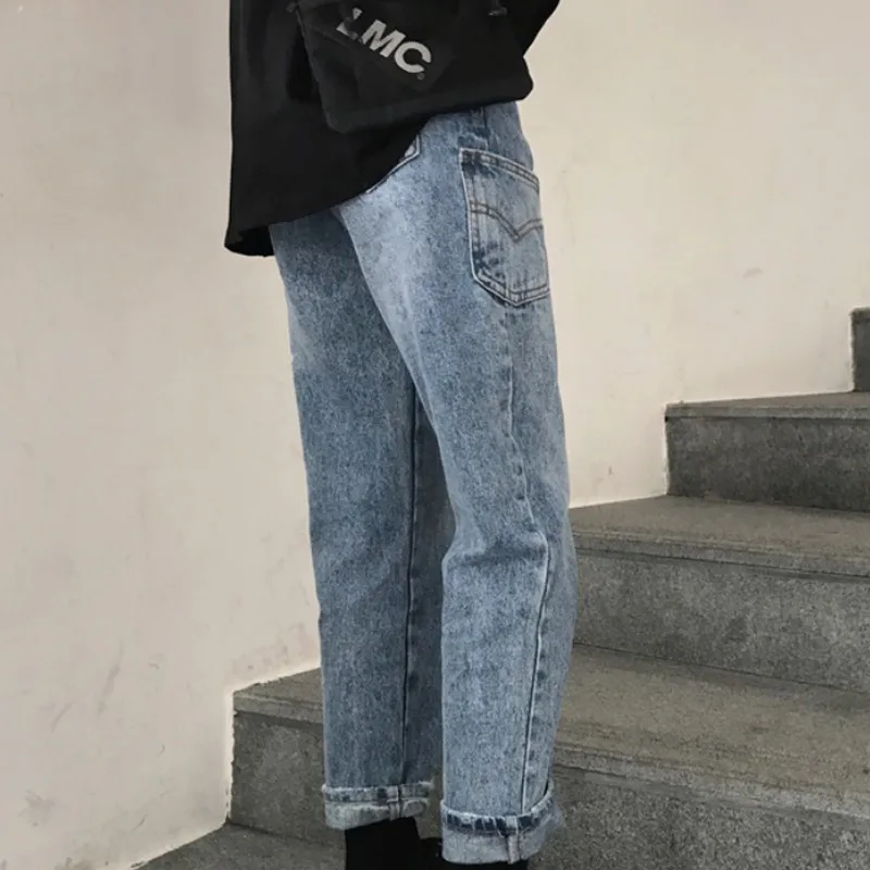 Женские потертые джинсы бойфренда на весну и осень с боковыми карманами высокой