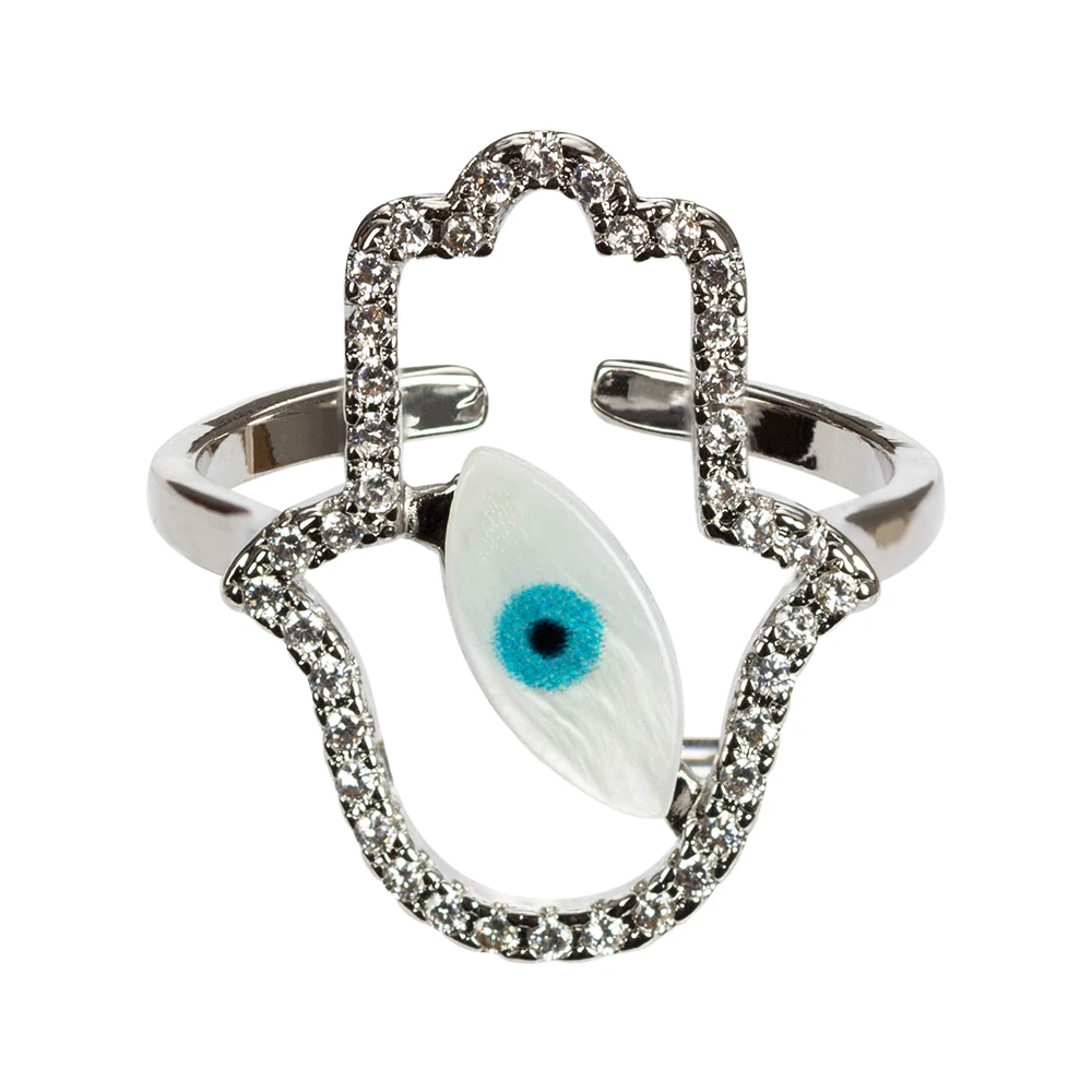Лаки глаз хамса руки кольцо Evil Eye Медь Micro Pave CZ Shell кольцо для Для женщин Jewelry Кольцо подарки Регулируемый EY5178