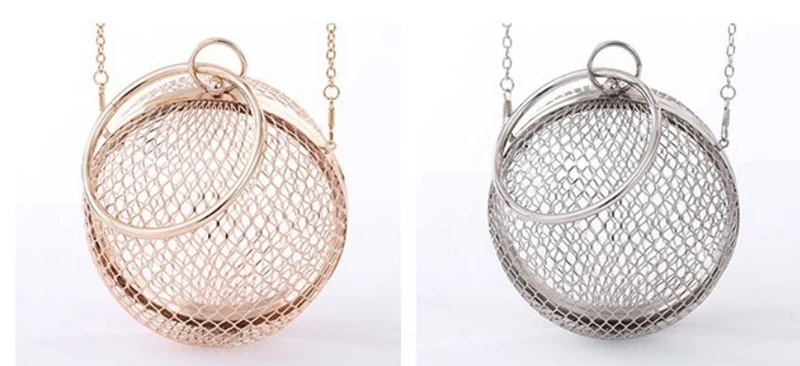 Metal Ball Women Shoulder Bag Gold Cages Women Round Hollow Out Clutch Bag Evening Ladies Wedding Party Bags CrossBody Purse