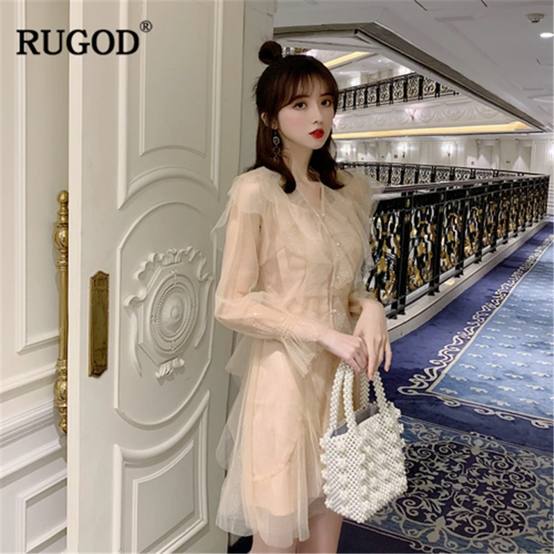 RUGOD новое поступление женское однотонное платье Сказочный темперамент двухсекционный костюм с длинными рукавами из пряжи Modis Mujer Vestidos