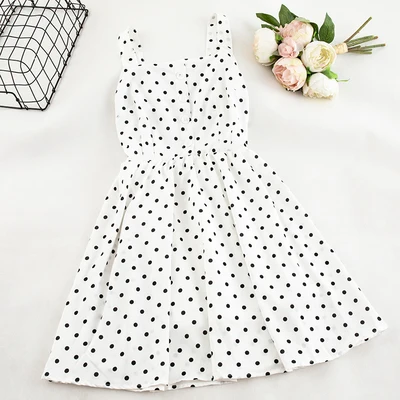 white small dot SINGRAIN/платье в горошек в богемном стиле; корейский пляжный сарафан с вырезом лодочкой; платье в горошек с рюшами в стиле ретро; праздничное летнее шифоновое платье трапециевидной формы на бретелях - Цвет: white small dot