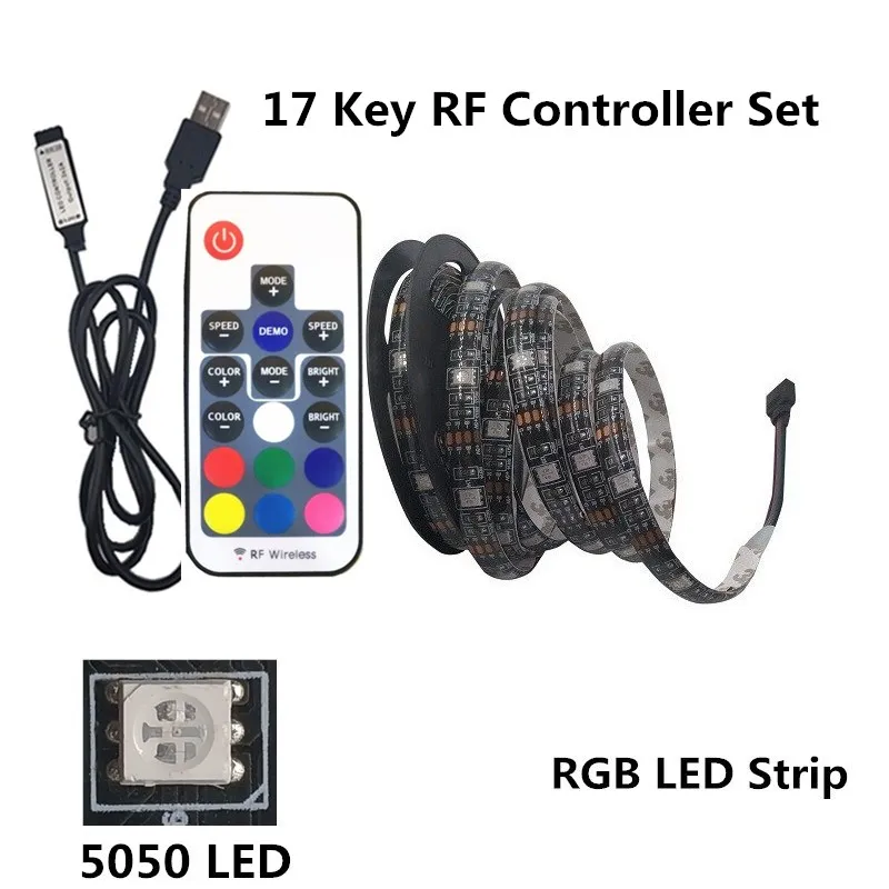 17Key RF Controller USB LED Strip 5050 RGB Flexible LED Light DC5V RGB Color Changeable TV Background Lighting - Испускаемый цвет: 17Key RF Controller