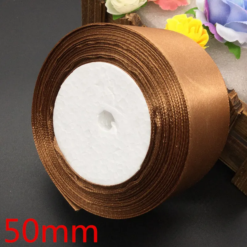 50mm 25 ярдов 30# коричневая шелковая атласная лента для украшения свадебной вечеринки подарочная упаковка Рождественская Новогодняя одежда швейная ткань подарочная лента - Цвет: 50mm