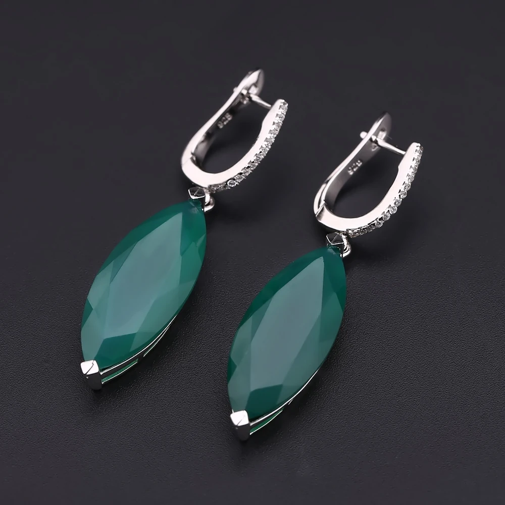 Серьги подвески женские из серебра 925 пробы с натуральной искусственной