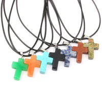 natural stone necklace blue turquoise cross agate pendant necklaces for women gifts good quality wholesale
