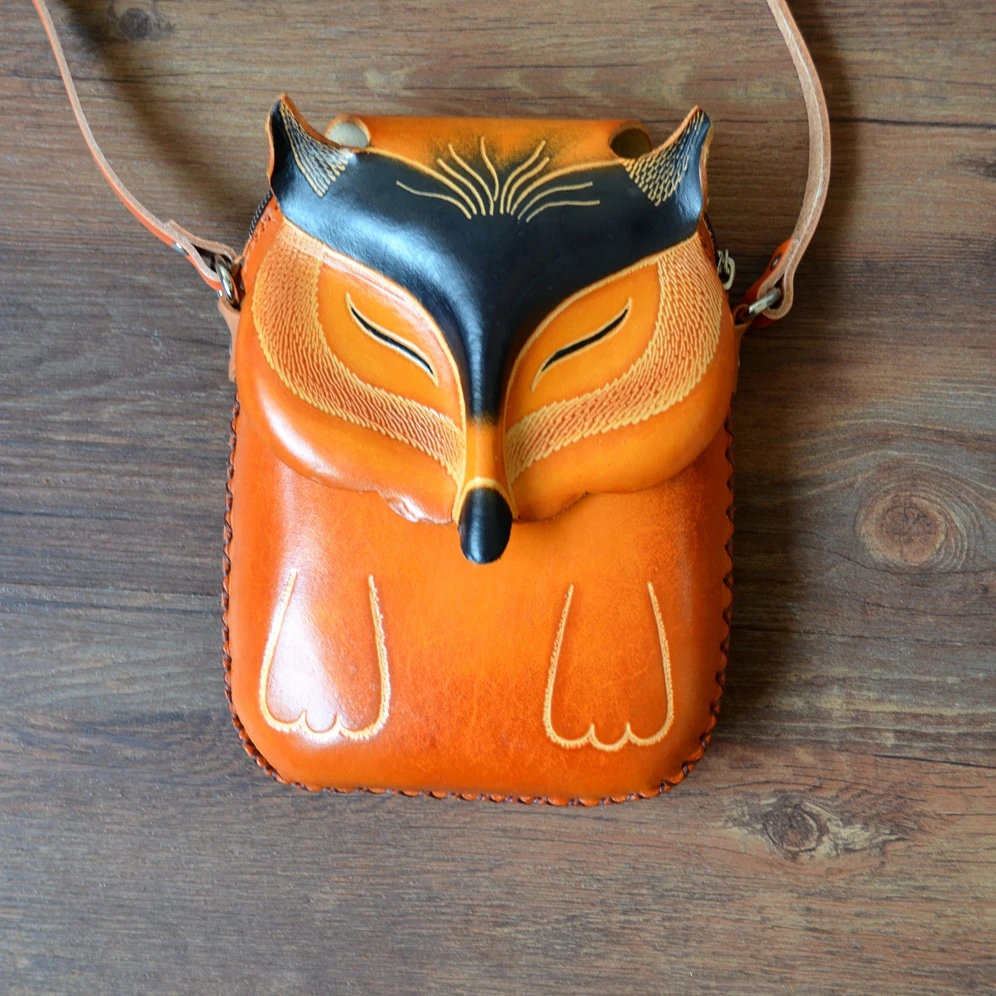 Сумка мессенджер из натуральной кожи ручной работы с животными женская сумка