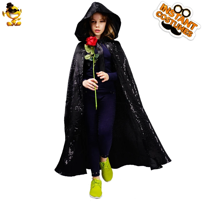 

DSPLAY Оригинальный детский черный накидка костюм для девочек темная крутая Длинная накидка с капюшоном для детей Хэллоуин косплевечерние
