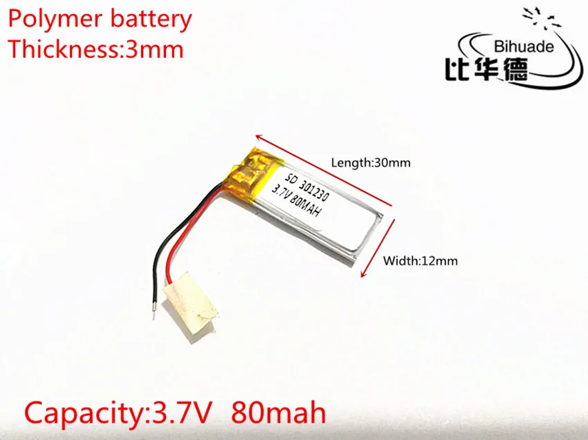 3,7 V 80 мАч 301230 литий-полимерный Li-Po Li ion Перезаряжаемые Батарея клетки для Mp3 MP4 MP5 gps
