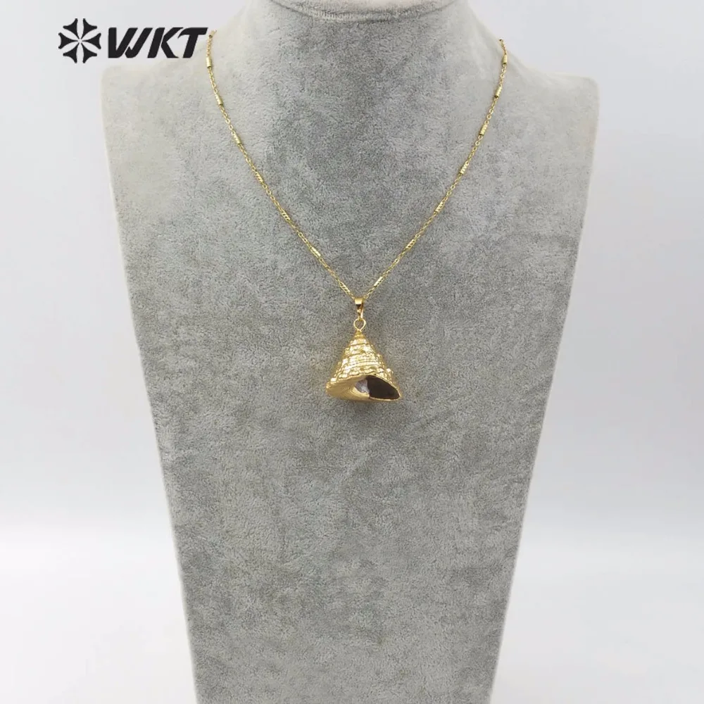 WT-JN077Conical кулон в виде натуральной раковины как форме пирамиды полностью Золотая