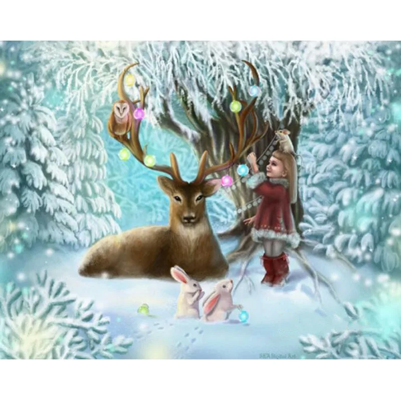 

Needle Arts Crafts Full Square DIY Diamond Painting Snow Girl Owl Deers Diamond Embroidery Cross Stitch Mosaic Rhinestones Kits