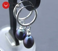 qingmos natural pearl earring for women with 79mm drop black pearl dangle loop shape earrings jewelry ear309 free shipping