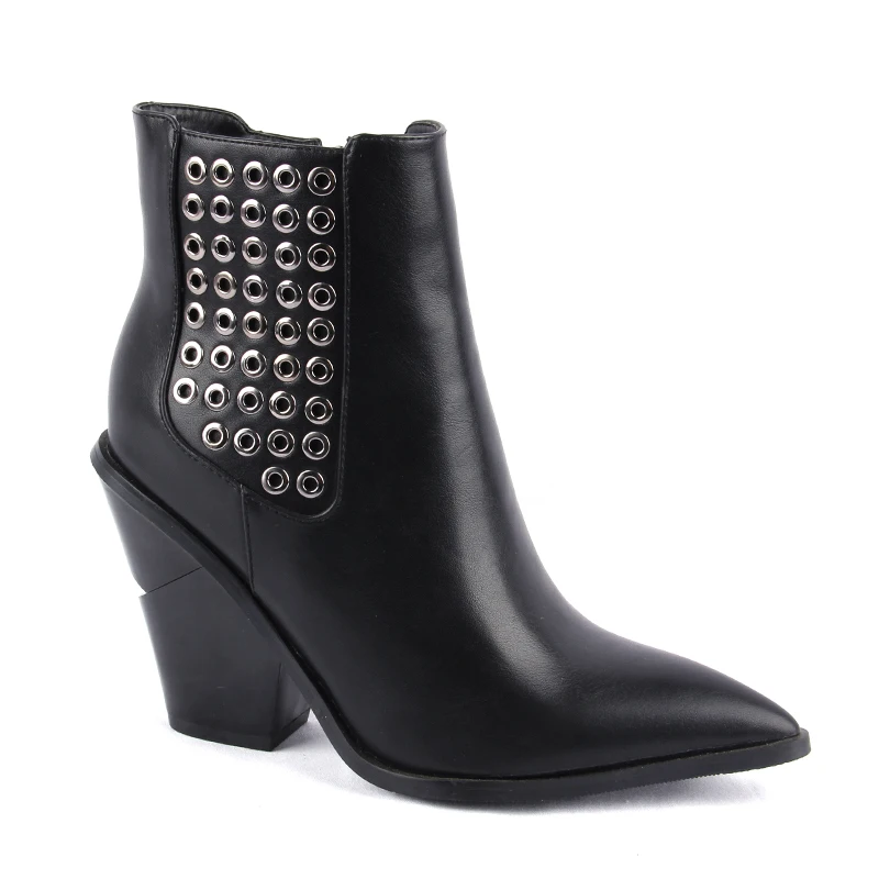 Dr martens mujer/женские ботинки с острым носком на высоком каблуке; ботинки на танкетке; сезон осень-зима; стильные короткие женские ботильоны в западном стиле с заклепками