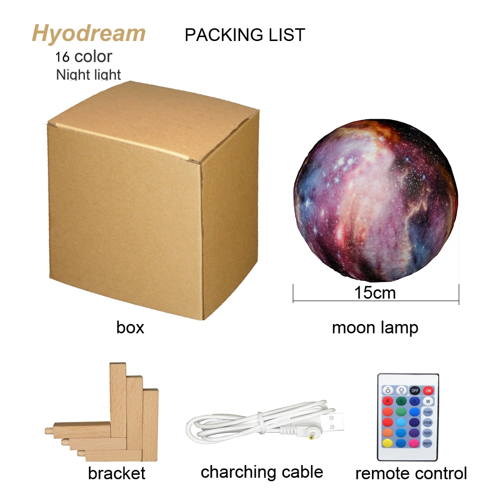 Лампа с 3D принтом HYODREAM Moon Light ночник для детей 16 цветов сменный сенсорный и пульт
