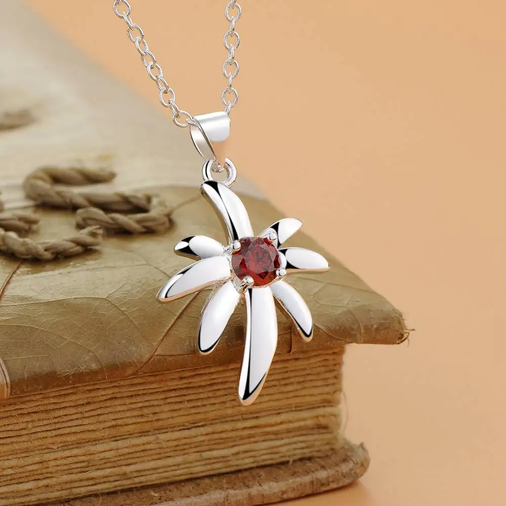 Ожерелье с подвеской из кокосового дерева красным камнем AN859|fashion necklace|jewelry