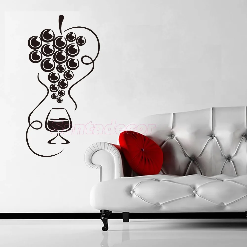 Наклейки для кухни виноград и бокал вина виниловая стена художественные