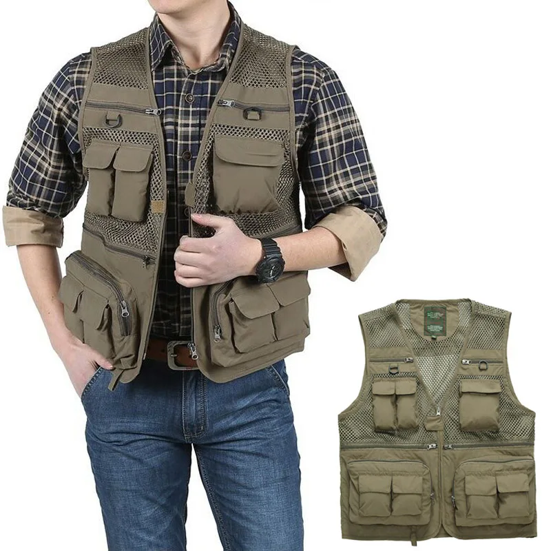 Outdoor Summer Tactical Fishing Vest jackets men Safari Jacket Multi Pockets travel Sleeveless jackets S- 7XL plus size, ZA561