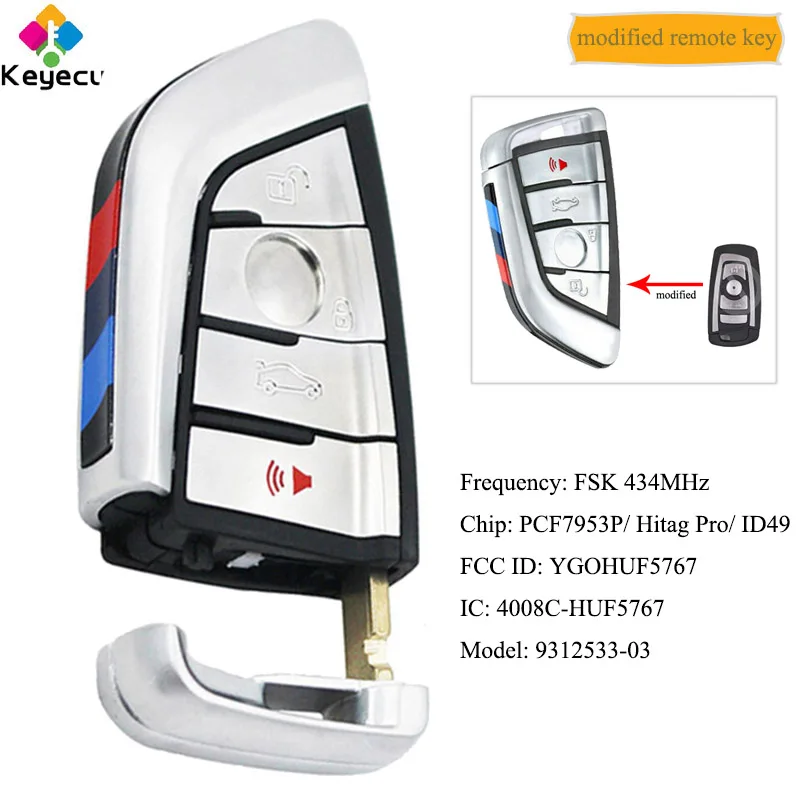 KEYECU Silver CAS4 + модифицированный дистанционный ключ с 4B & 434 МГц PCF7953 чип брелок для BMW 5